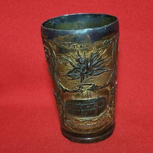 VTG Brass Embossed Souvenir Cup Toros Recuerdo De Mexico